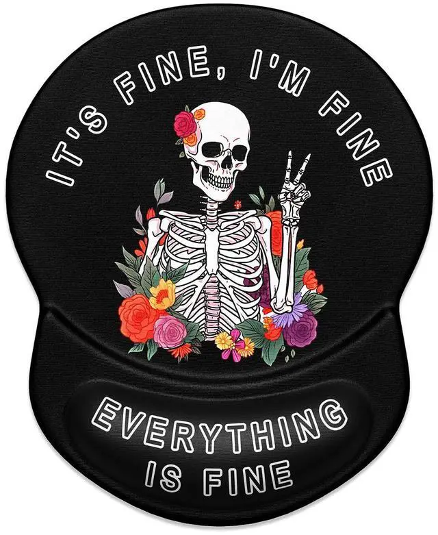 Main image of Ergonomic Mouse Pad with Gel Wrist Support Small Wrist Rest Smooth Surface Non-Slip PU Base Comfortable Office Supplies Pain Relief, 8.7 x 7.2 inches, Flower Skull
