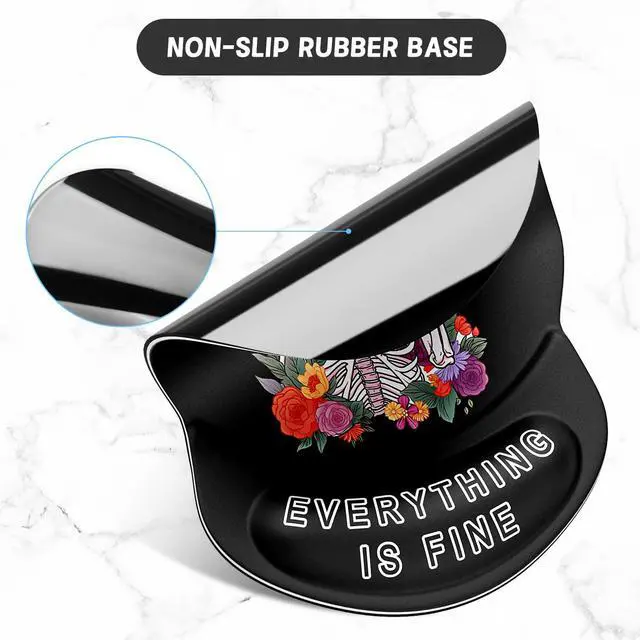 Alt view image 3 of 7 - Ergonomic Mouse Pad with Gel Wrist Support Small Wrist Rest Smooth Surface Non-Slip PU Base Comfortable Office Supplies Pain Relief, 8.7 x 7.2 inches, Flower Skull