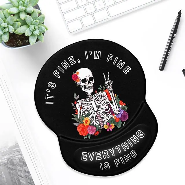 Alt view image 6 of 7 - Ergonomic Mouse Pad with Gel Wrist Support Small Wrist Rest Smooth Surface Non-Slip PU Base Comfortable Office Supplies Pain Relief, 8.7 x 7.2 inches, Flower Skull