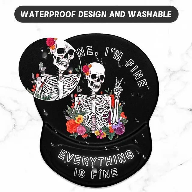 Alt view image 5 of 7 - Ergonomic Mouse Pad with Gel Wrist Support Small Wrist Rest Smooth Surface Non-Slip PU Base Comfortable Office Supplies Pain Relief, 8.7 x 7.2 inches, Flower Skull