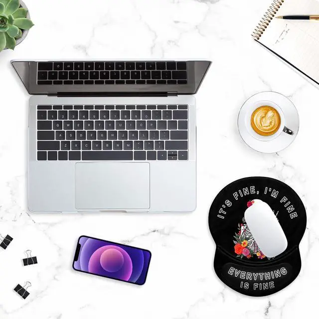 Alt view image 7 of 7 - Ergonomic Mouse Pad with Gel Wrist Support Small Wrist Rest Smooth Surface Non-Slip PU Base Comfortable Office Supplies Pain Relief, 8.7 x 7.2 inches, Flower Skull