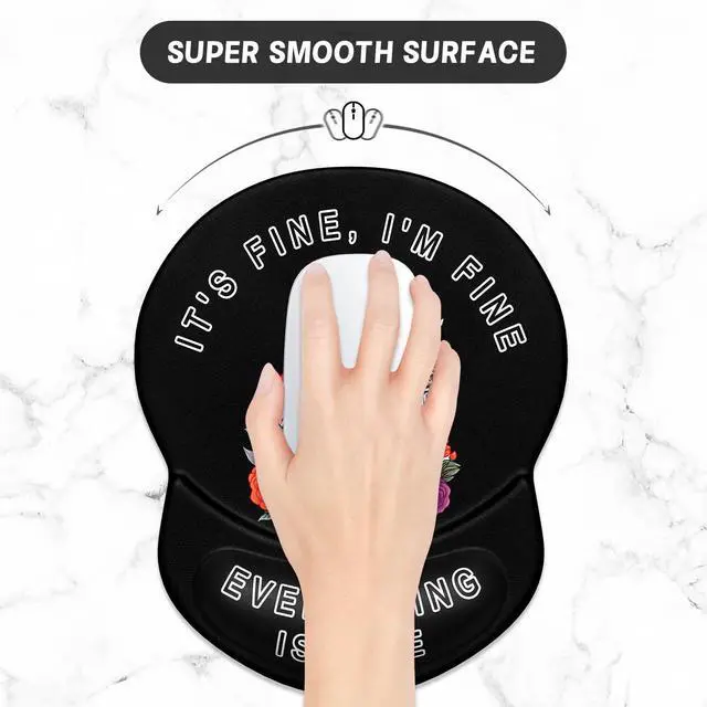 Alt view image 4 of 7 - Ergonomic Mouse Pad with Gel Wrist Support Small Wrist Rest Smooth Surface Non-Slip PU Base Comfortable Office Supplies Pain Relief, 8.7 x 7.2 inches, Flower Skull