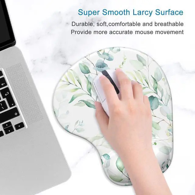 Alt view image 3 of 7 - Ergonomic Mouse Pad with Gel Wrist Support Wrist Rest Smooth Surface Non-Slip PU Base Comfortable Office Supplies Pain Relief, 9.5 x 8 inches, Leaves and Branches
