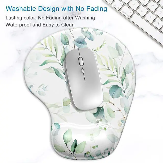 Alt view image 4 of 7 - Ergonomic Mouse Pad with Gel Wrist Support Wrist Rest Smooth Surface Non-Slip PU Base Comfortable Office Supplies Pain Relief, 9.5 x 8 inches, Leaves and Branches