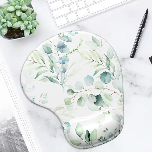 Alt view image 6 of 7 - Ergonomic Mouse Pad with Gel Wrist Support Wrist Rest Smooth Surface Non-Slip PU Base Comfortable Office Supplies Pain Relief, 9.5 x 8 inches, Leaves and Branches