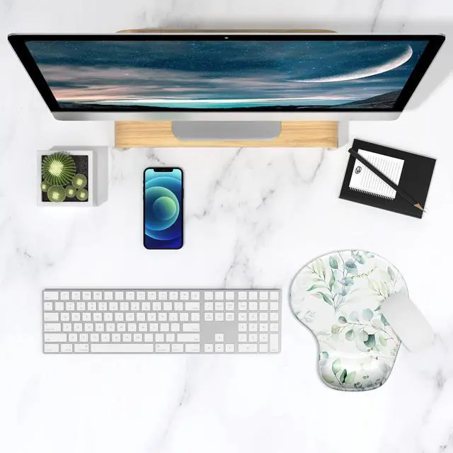 Alt view image 7 of 7 - Ergonomic Mouse Pad with Gel Wrist Support Wrist Rest Smooth Surface Non-Slip PU Base Comfortable Office Supplies Pain Relief, 9.5 x 8 inches, Leaves and Branches