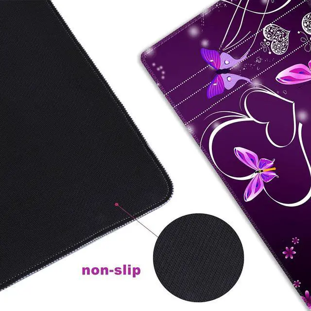 Alt view image 5 of 7 - Gaming Mouse Pad XXL ArtSo Large Keyboard Mat Long Mousepad Desk Decor Writing Pad Non Slip Rubber Base Stitched Edges for Work, Game, Office, Home, 35.1" x 15.7", Purple Heart Butterfly