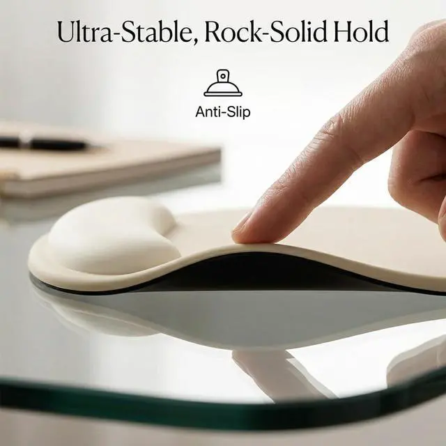 Alt view image 3 of 7 - Mouse Pad with Gel Wrist Rest Support, Non-Slip High Viscosity Base for Office, Gaming, Computer & Laptop - Colorful Design Desk Accessory (Solid Khaki)