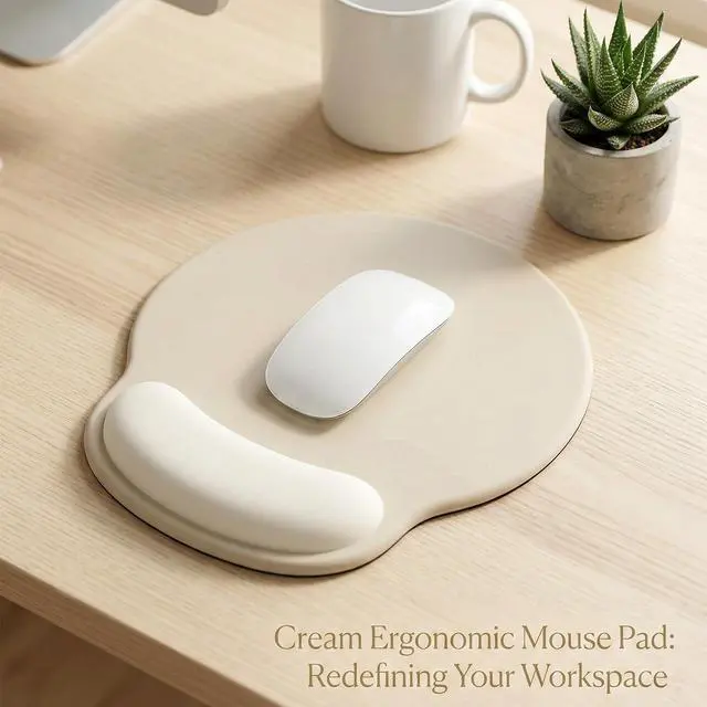 Alt view image 5 of 7 - Mouse Pad with Gel Wrist Rest Support, Non-Slip High Viscosity Base for Office, Gaming, Computer & Laptop - Colorful Design Desk Accessory (Solid Khaki)