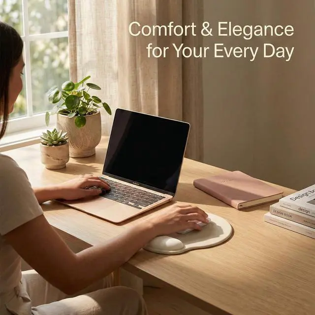 Alt view image 7 of 7 - Mouse Pad with Gel Wrist Rest Support, Non-Slip High Viscosity Base for Office, Gaming, Computer & Laptop - Colorful Design Desk Accessory (Solid Khaki)
