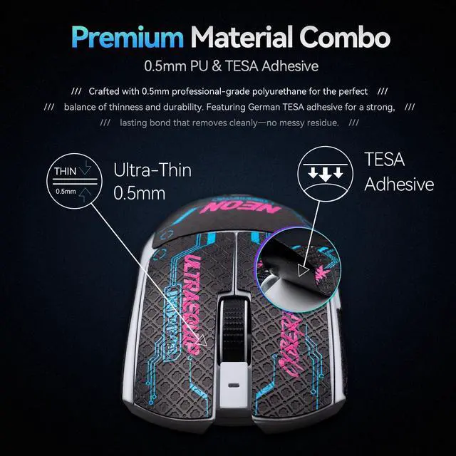 Alt view image 3 of 6 - Pack Cyberpunk-Neon Mouse Grip Tape for G PRO Wireless/G PRO 2 Lightspeed - 0.5mm Ultra-Thin Anti-Slip Sweat-Resistant Pre-Cut Professional Competitive Upgrade Kit