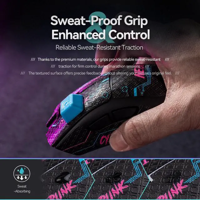Alt view image 5 of 6 - Pack Cyberpunk-Neon Mouse Grip Tape for G PRO Wireless/G PRO 2 Lightspeed - 0.5mm Ultra-Thin Anti-Slip Sweat-Resistant Pre-Cut Professional Competitive Upgrade Kit
