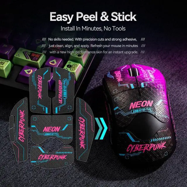 Alt view image 6 of 6 - Pack Cyberpunk-Neon Mouse Grip Tape for G PRO Wireless/G PRO 2 Lightspeed - 0.5mm Ultra-Thin Anti-Slip Sweat-Resistant Pre-Cut Professional Competitive Upgrade Kit