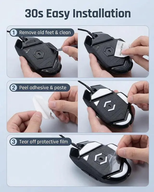 Alt view image 3 of 6 - Sets White Mouse Skates, Mouse Feet Replacement Pads Skates for Logi G502 Wired (Proteus Core/Spectrum/Hero), Glass-Infused PTFE Mouse Feet with Curved Edges, Ultra-Smooth Glide