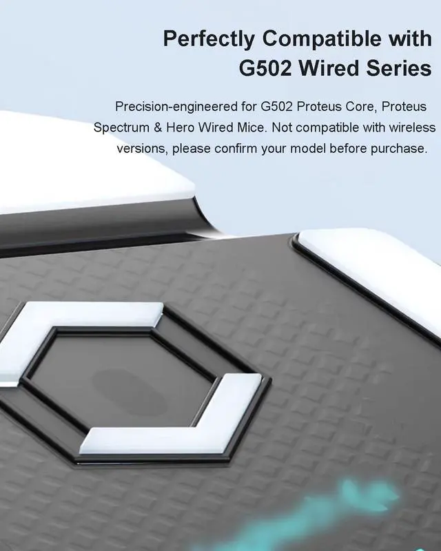 Alt view image 2 of 6 - Sets White Mouse Skates, Mouse Feet Replacement Pads Skates for Logi G502 Wired (Proteus Core/Spectrum/Hero), Glass-Infused PTFE Mouse Feet with Curved Edges, Ultra-Smooth Glide