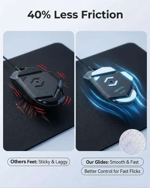 Alt view image 4 of 6 - Sets White Mouse Skates, Mouse Feet Replacement Pads Skates for Logi G502 Wired (Proteus Core/Spectrum/Hero), Glass-Infused PTFE Mouse Feet with Curved Edges, Ultra-Smooth Glide