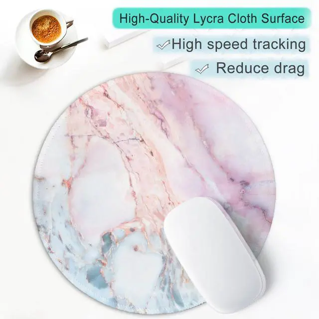 Alt view image 3 of 7 - Marble Round Mouse Pad Pink Marble Customized Premium-Textured Washable Desktop Protection Mouse Mat with Non-Slip Rubber Base 7.87×7.87×0.12 inches, Pink Marble