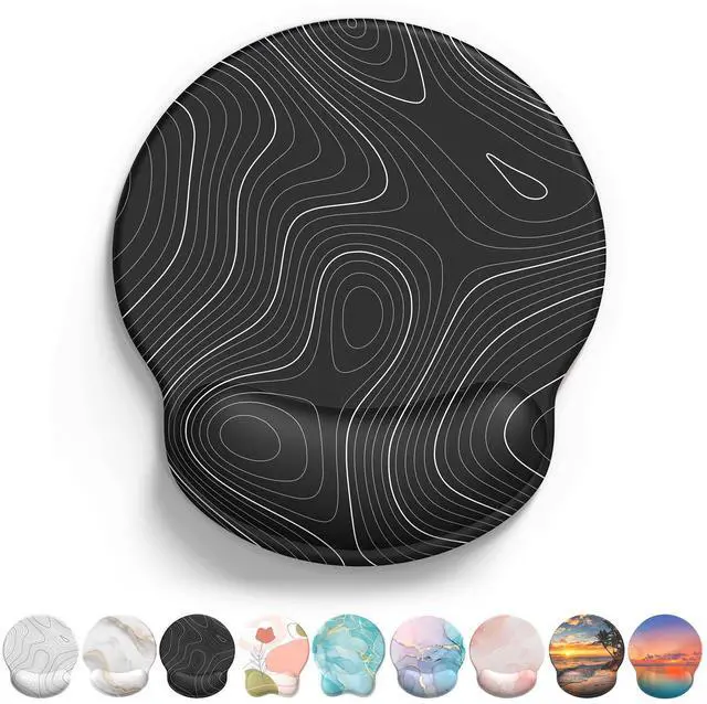 Main image of Mouse Pad with Wrist Rest, Comfortable Computer Mousepad with Gel Wrist Support Smooth Surface and Non-Slip PU Base for Pain Relief, Laptop, Office & Home (Black Line)