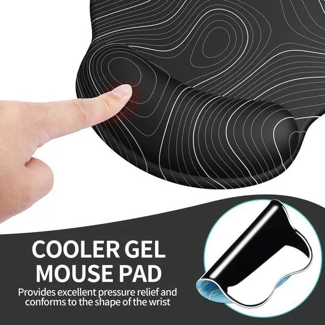 Alt view image 6 of 7 - Mouse Pad with Wrist Rest, Comfortable Computer Mousepad with Gel Wrist Support Smooth Surface and Non-Slip PU Base for Pain Relief, Laptop, Office & Home (Black Line)