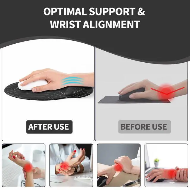 Alt view image 4 of 7 - Mouse Pad with Wrist Rest, Comfortable Computer Mousepad with Gel Wrist Support Smooth Surface and Non-Slip PU Base for Pain Relief, Laptop, Office & Home (Black Line)