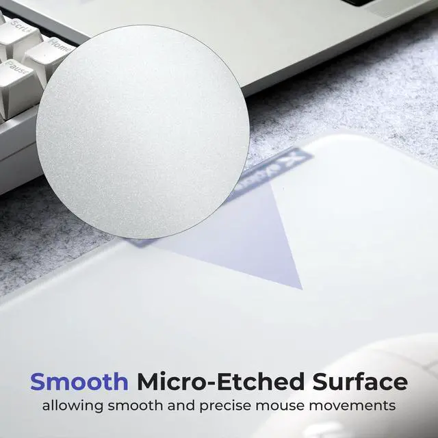 Alt view image 3 of 6 - Glass Mousepad Gaming, White Hard Mouse Pads for Esports, Large Mouse Mat 16.2" x 12.2", Tempered Glass Mouse Pad Smooth Micro-Etched Surface with Improved Precision and Speed