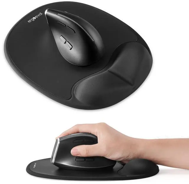 Main image of Ergonomic Mouse Pad with Skin-Friendly Lycra Memory Foam Wrist Rest, Easy-to-Clean Smooth PP Surface, and Non-Slip PU Base Ideal for Vertical, Ergonomic, and Office Mice (Jet Black)