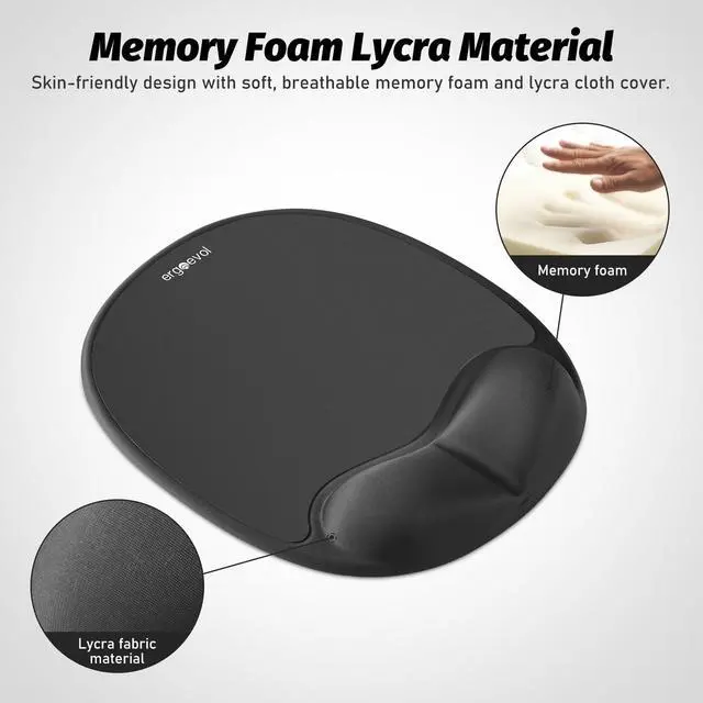 Alt view image 6 of 7 - Ergonomic Mouse Pad with Skin-Friendly Lycra Memory Foam Wrist Rest, Easy-to-Clean Smooth PP Surface, and Non-Slip PU Base Ideal for Vertical, Ergonomic, and Office Mice (Jet Black)