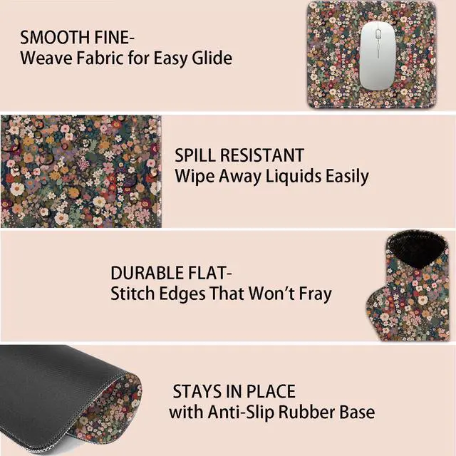 Alt view image 5 of 7 - Mouse Pad for Desk with Stitched Edge, Premium Cute Washable Mouse Pads. Computer Mousepad with Non-Slip Rubber Base, Mousepads for Laptop, 9.25x7.75x0.12 inch (Flower Fantasy)