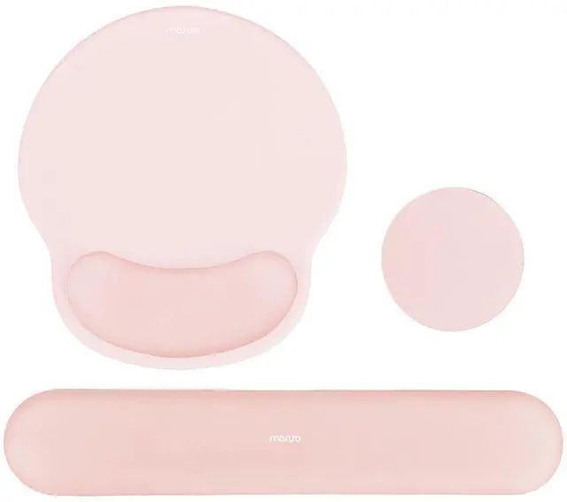 Main image of Wrist Rest Support for Mouse Pad&Keyboard Set, Circle Curved Ergonomic Mousepad&Coaster Non-Slip Base Home/Office Pain Relief&Easy Typing Pad with Soft Cloth&Silicone Lining, Chalk Pink