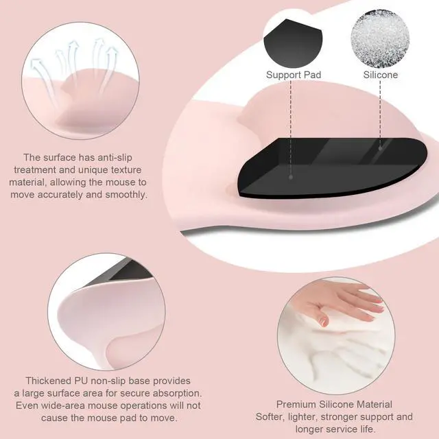 Alt view image 2 of 7 - Wrist Rest Support for Mouse Pad&Keyboard Set, Circle Curved Ergonomic Mousepad&Coaster Non-Slip Base Home/Office Pain Relief&Easy Typing Pad with Soft Cloth&Silicone Lining, Chalk Pink