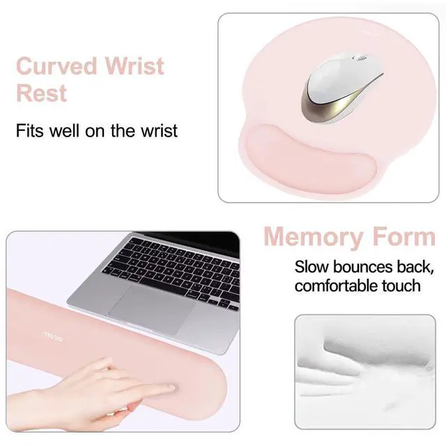 Alt view image 4 of 7 - Wrist Rest Support for Mouse Pad&Keyboard Set, Circle Curved Ergonomic Mousepad&Coaster Non-Slip Base Home/Office Pain Relief&Easy Typing Pad with Soft Cloth&Silicone Lining, Chalk Pink