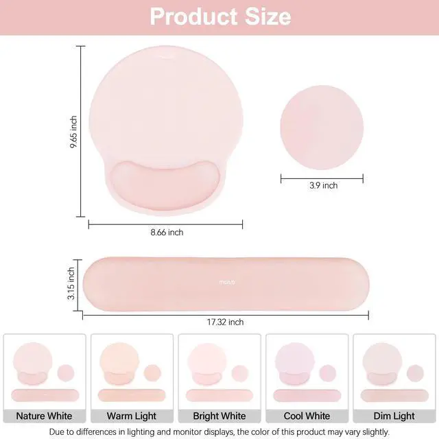 Alt view image 7 of 7 - Wrist Rest Support for Mouse Pad&Keyboard Set, Circle Curved Ergonomic Mousepad&Coaster Non-Slip Base Home/Office Pain Relief&Easy Typing Pad with Soft Cloth&Silicone Lining, Chalk Pink