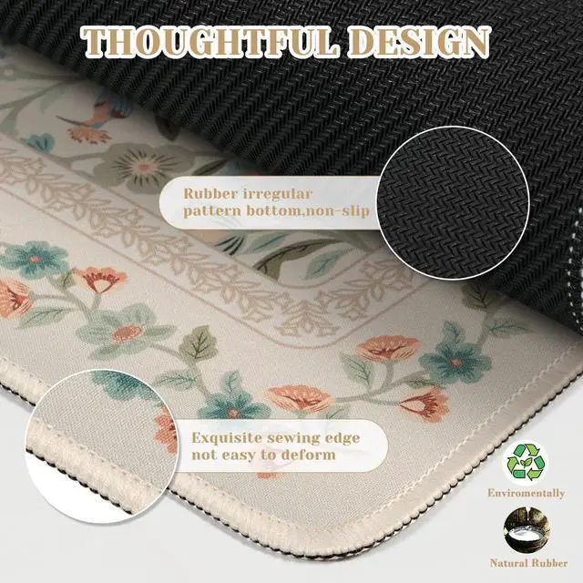 Alt view image 4 of 7 - Aesthetic Flower Mouse pad for Laptop, Desk Pad Mat, Desk Matt for Desktop 13.7"x23.6", Anti-Slip Mousepad with Stitched Edges for Laptop Computer Keyboard(Beige)