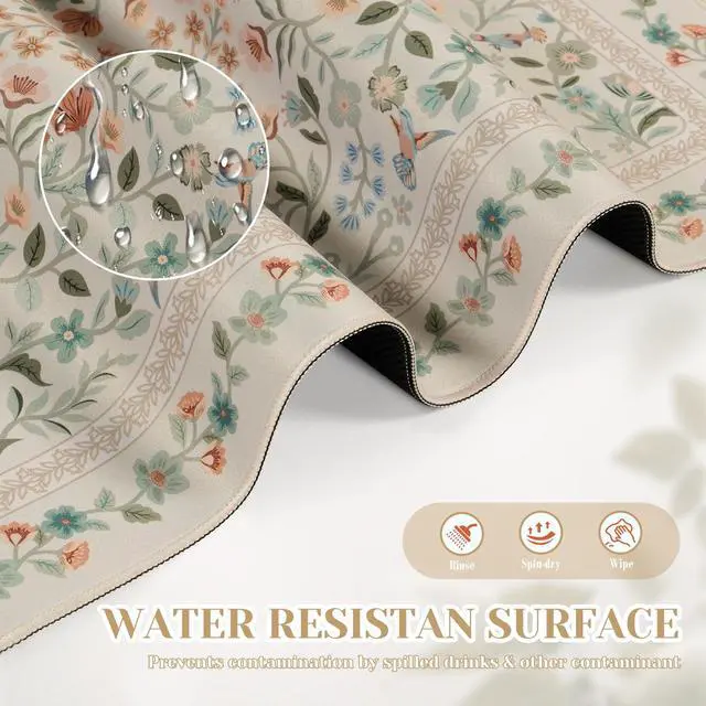 Alt view image 5 of 7 - Aesthetic Flower Mouse pad for Laptop, Desk Pad Mat, Desk Matt for Desktop 13.7"x23.6", Anti-Slip Mousepad with Stitched Edges for Laptop Computer Keyboard(Beige)