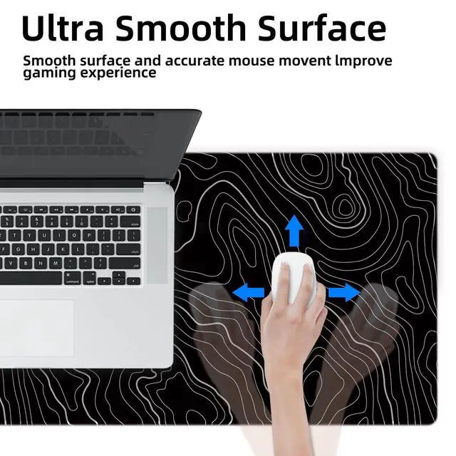 Alt view image 5 of 6 - Mouse Pad For Gaming,XXL XL Large Mouse Mat Long Extended MousePad Desk Mat Non-Slip Rubber Mice Pads Stitched Edges Thin (31.5 x 11.8 x 0.12 Inches) Topographic Map