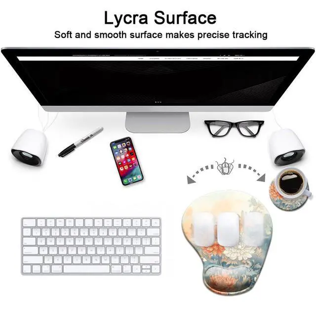 Alt view image 3 of 7 - Gel Wrist Rest Mouse Pad-Ergonomic Office Mousepad with Wrist Support-Non-Slip,Design Desk Accessories Mat for Home&Game Decor Art Floral