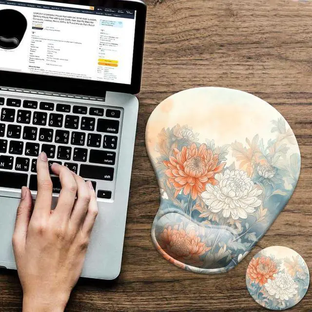Alt view image 7 of 7 - Gel Wrist Rest Mouse Pad-Ergonomic Office Mousepad with Wrist Support-Non-Slip,Design Desk Accessories Mat for Home&Game Decor Art Floral