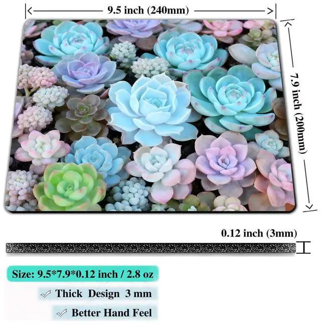 Alt view image 2 of 7 - Computer Mouse Pads for Desk, Cute Succulents Plant Mouse Pad Small Square Computer Mousepad, 9.5" x 7.9" Portable Non-Slip Rubber Base Design for PC & Wireless Laptop Home Office