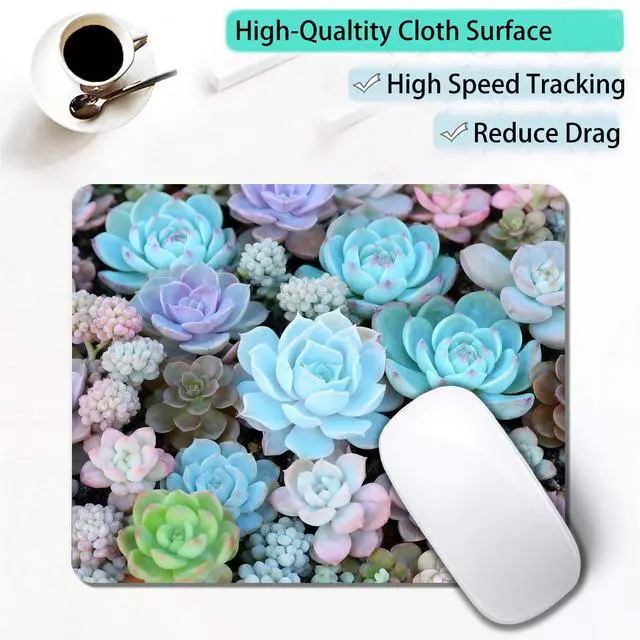 Alt view image 4 of 7 - Computer Mouse Pads for Desk, Cute Succulents Plant Mouse Pad Small Square Computer Mousepad, 9.5" x 7.9" Portable Non-Slip Rubber Base Design for PC & Wireless Laptop Home Office