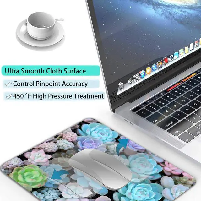 Alt view image 5 of 7 - Computer Mouse Pads for Desk, Cute Succulents Plant Mouse Pad Small Square Computer Mousepad, 9.5" x 7.9" Portable Non-Slip Rubber Base Design for PC & Wireless Laptop Home Office