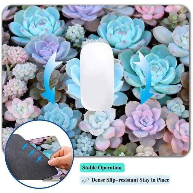 Alt view image 6 of 7 - Computer Mouse Pads for Desk, Cute Succulents Plant Mouse Pad Small Square Computer Mousepad, 9.5" x 7.9" Portable Non-Slip Rubber Base Design for PC & Wireless Laptop Home Office