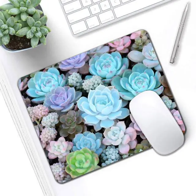 Alt view image 7 of 7 - Computer Mouse Pads for Desk, Cute Succulents Plant Mouse Pad Small Square Computer Mousepad, 9.5" x 7.9" Portable Non-Slip Rubber Base Design for PC & Wireless Laptop Home Office