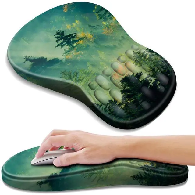 Main image of Ergonomic Mouse Pad with Wrist Rest - Comfortable Office Mousepad with Memory Foam Wrist Support for Carpal Tunnel Relief, Mouse Pads with Non-Slip Base for Gaming and Home (Forest)