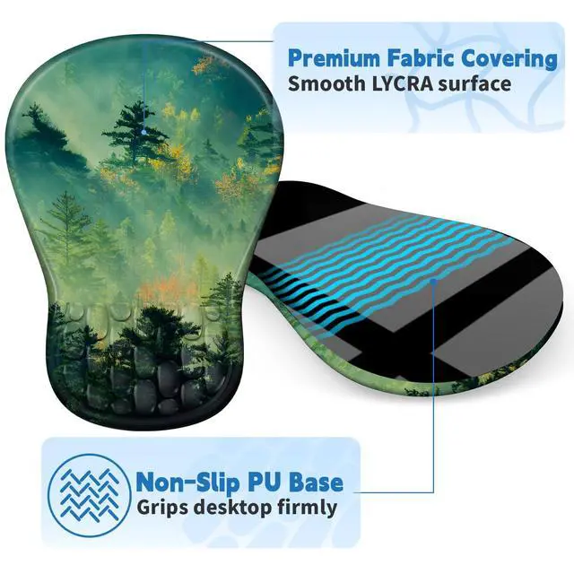 Alt view image 5 of 7 - Ergonomic Mouse Pad with Wrist Rest - Comfortable Office Mousepad with Memory Foam Wrist Support for Carpal Tunnel Relief, Mouse Pads with Non-Slip Base for Gaming and Home (Forest)