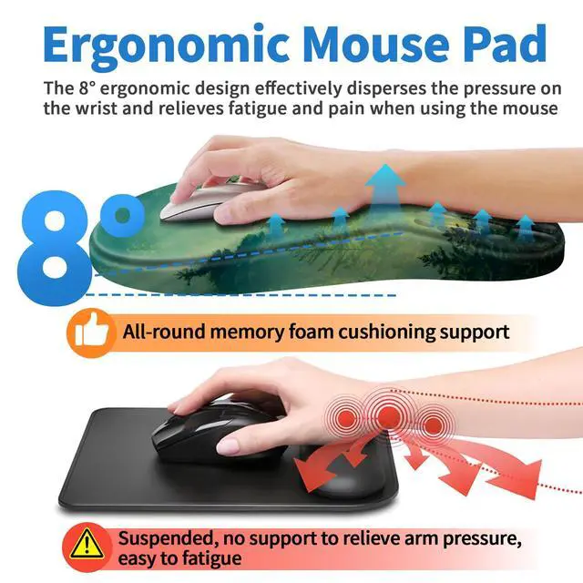 Alt view image 4 of 7 - Ergonomic Mouse Pad with Wrist Rest - Comfortable Office Mousepad with Memory Foam Wrist Support for Carpal Tunnel Relief, Mouse Pads with Non-Slip Base for Gaming and Home (Forest)