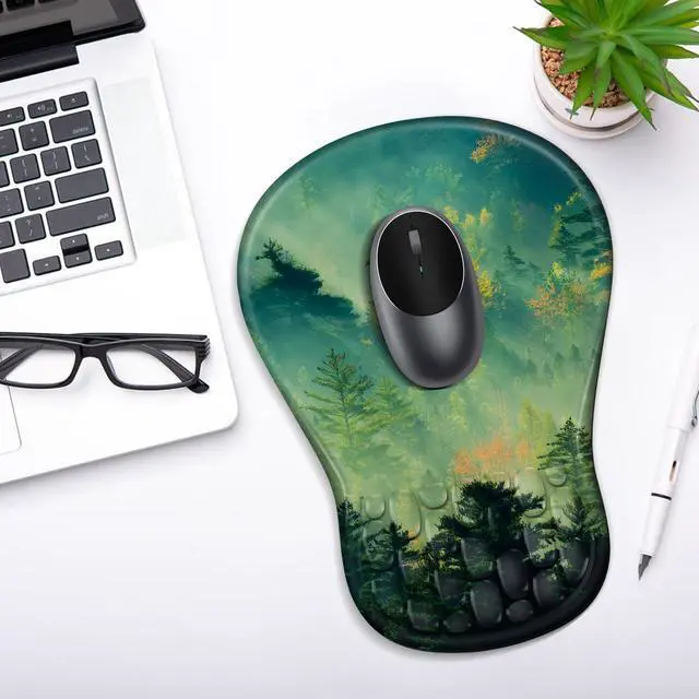 Alt view image 6 of 7 - Ergonomic Mouse Pad with Wrist Rest - Comfortable Office Mousepad with Memory Foam Wrist Support for Carpal Tunnel Relief, Mouse Pads with Non-Slip Base for Gaming and Home (Forest)