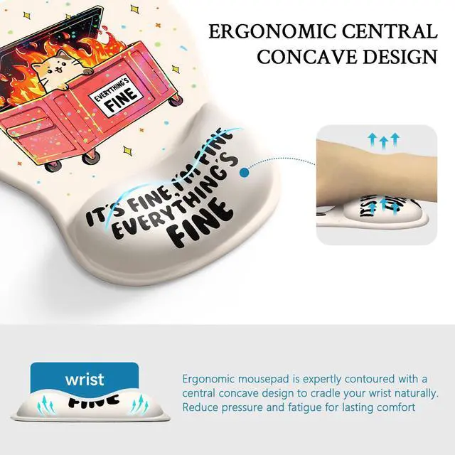 Alt view image 3 of 7 - Cat Mouse Pad with Wrist Rest Funny Cute Ergonomic Mousepad Middle Concave
