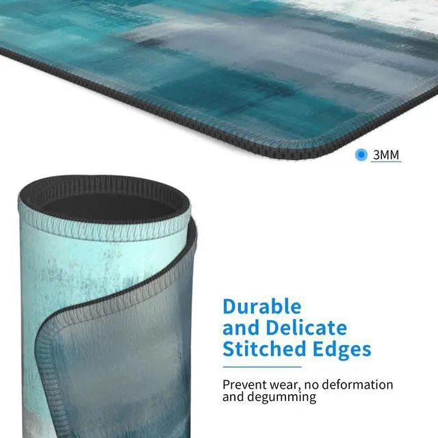 Alt view image 3 of 7 - Teal Abstract Rectangle Mouse Pad Premium Textured Mouse Mat Washable Square Mousepads with Extended Stitched Edges Non Slip Rubber Base Small Mousepad 12 X 10 X 0.12 Inches