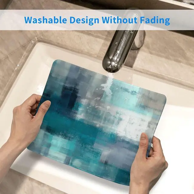 Alt view image 6 of 7 - Teal Abstract Rectangle Mouse Pad Premium Textured Mouse Mat Washable Square Mousepads with Extended Stitched Edges Non Slip Rubber Base Small Mousepad 12 X 10 X 0.12 Inches