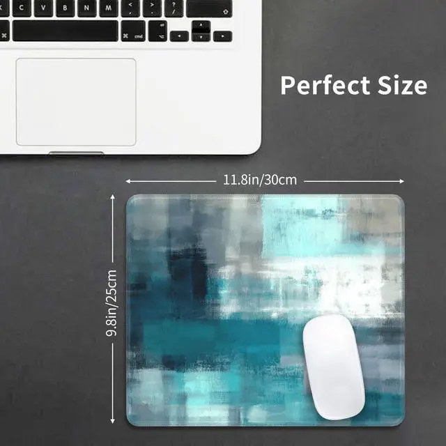 Alt view image 4 of 7 - Teal Abstract Rectangle Mouse Pad Premium Textured Mouse Mat Washable Square Mousepads with Extended Stitched Edges Non Slip Rubber Base Small Mousepad 12 X 10 X 0.12 Inches